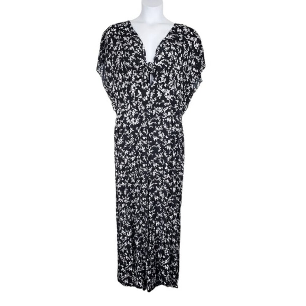 Soprano Womens Black White Floral Print Tie Front Cropped Jumpsuit Size 3XL NWT